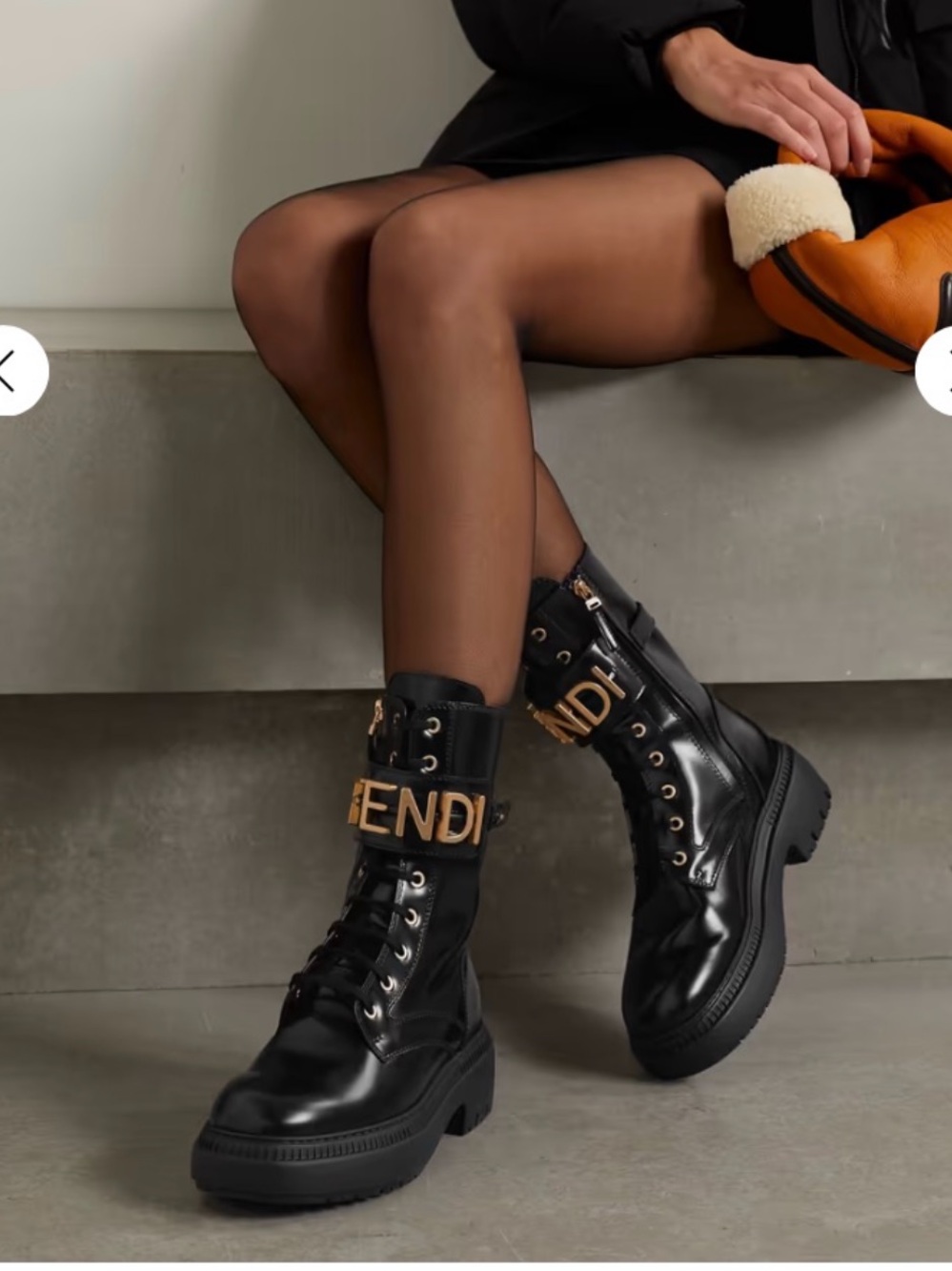 Patent Combat Boot with Gold Accents